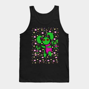 Button Eyes Rabbit on Black Tank Top